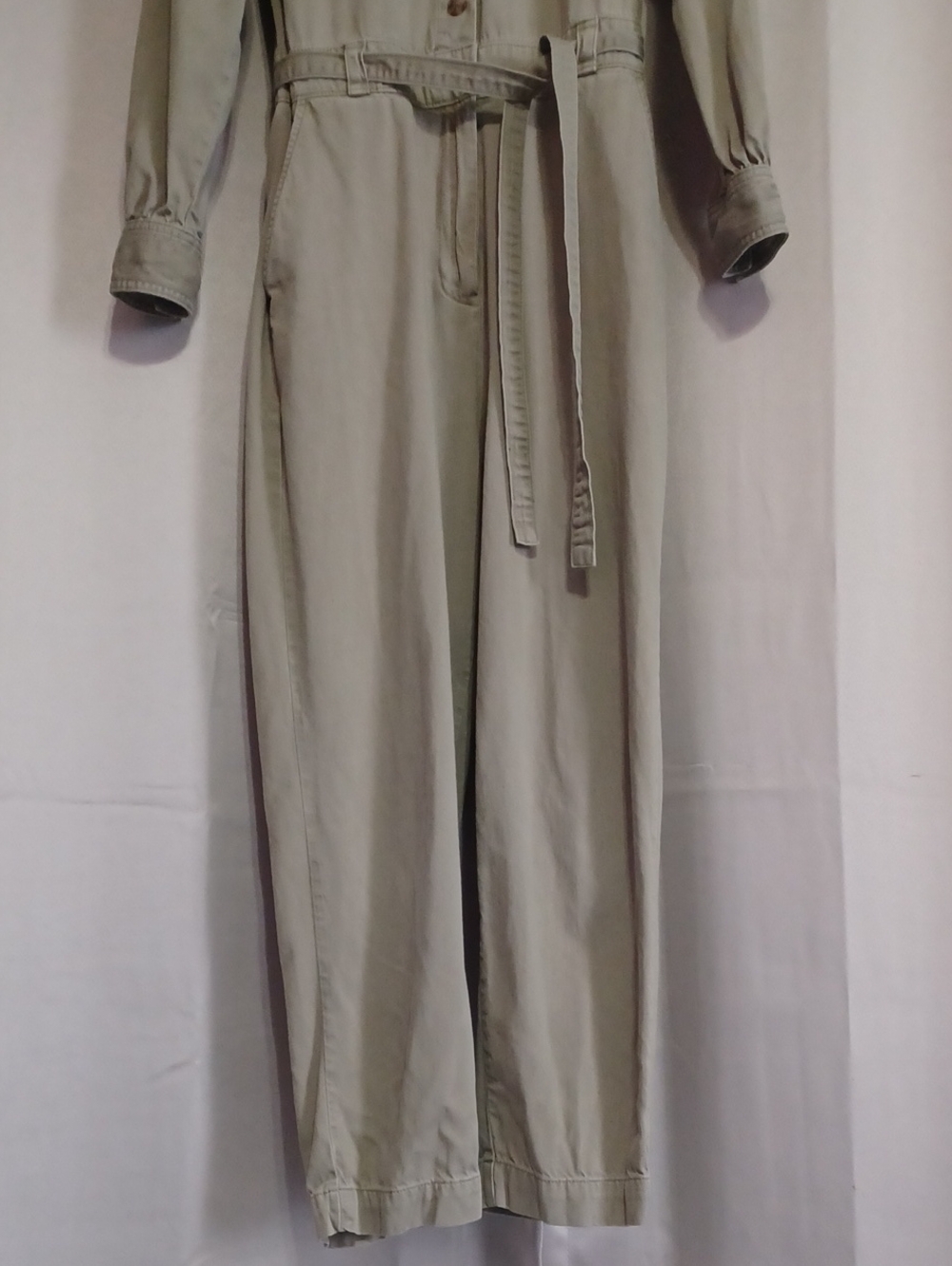 Gap Women's Puff Sleeve Utility Jumpsuit Coveralls Sage Tan Size 6 Soft Twill - Picture 7 of 15